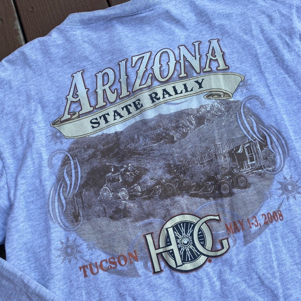 Harley Davidson Owners Group Tee SHirt Lingsleeve Grey Tuscon Henley Style Med